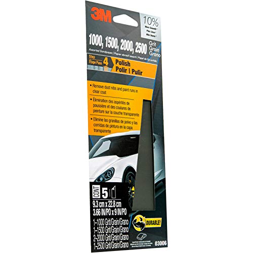 3M Wetordry™ Sandpaper Assorted Grits - 5 Sheets, 3-2/3 in x 9 in, Ideal for Auto Body Repair and Smooth Finishes