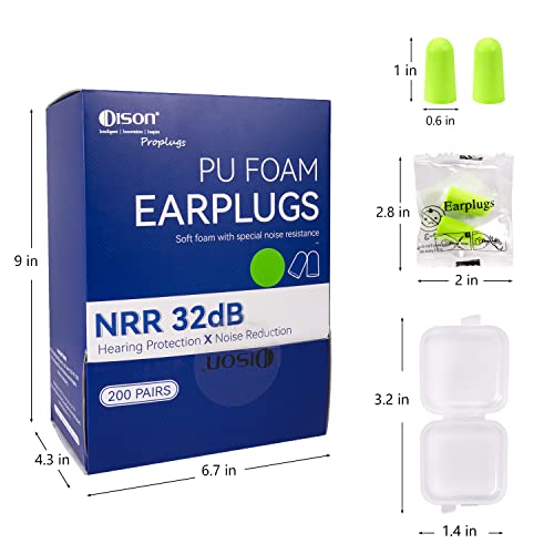 200 Pairs Foam Earplugs - 32dB Noise Reduction for Work, Travel & More