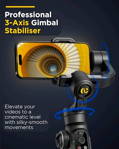 AOCHUAN S2 Smartphone Gimbal Stabilizer - Professional 3-Axis Gimble with Extendable Rod and Fill Light for iPhone & Android, Ideal for Vlogging, TikTok, YouTube - Black