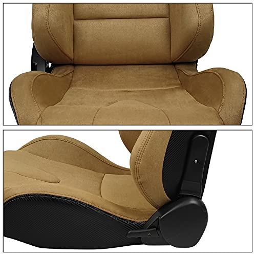 IKON MOTORSPORTS Universal Reclining Racing Seats Pair with Dual Sliders - Brown Suede, Driver and Passenger Side