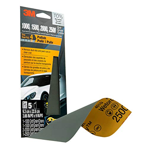 3M Wetordry™ Sandpaper Assorted Grits - 5 Sheets, 3-2/3 in x 9 in, Ideal for Auto Body Repair and Smooth Finishes