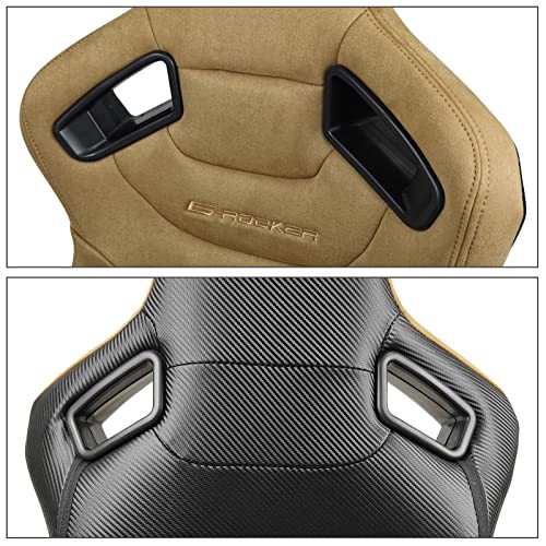 IKON MOTORSPORTS Universal Reclining Racing Seats Pair with Dual Sliders - Brown Suede, Driver and Passenger Side