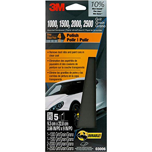 3M Wetordry™ Sandpaper Assorted Grits - 5 Sheets, 3-2/3 in x 9 in, Ideal for Auto Body Repair and Smooth Finishes