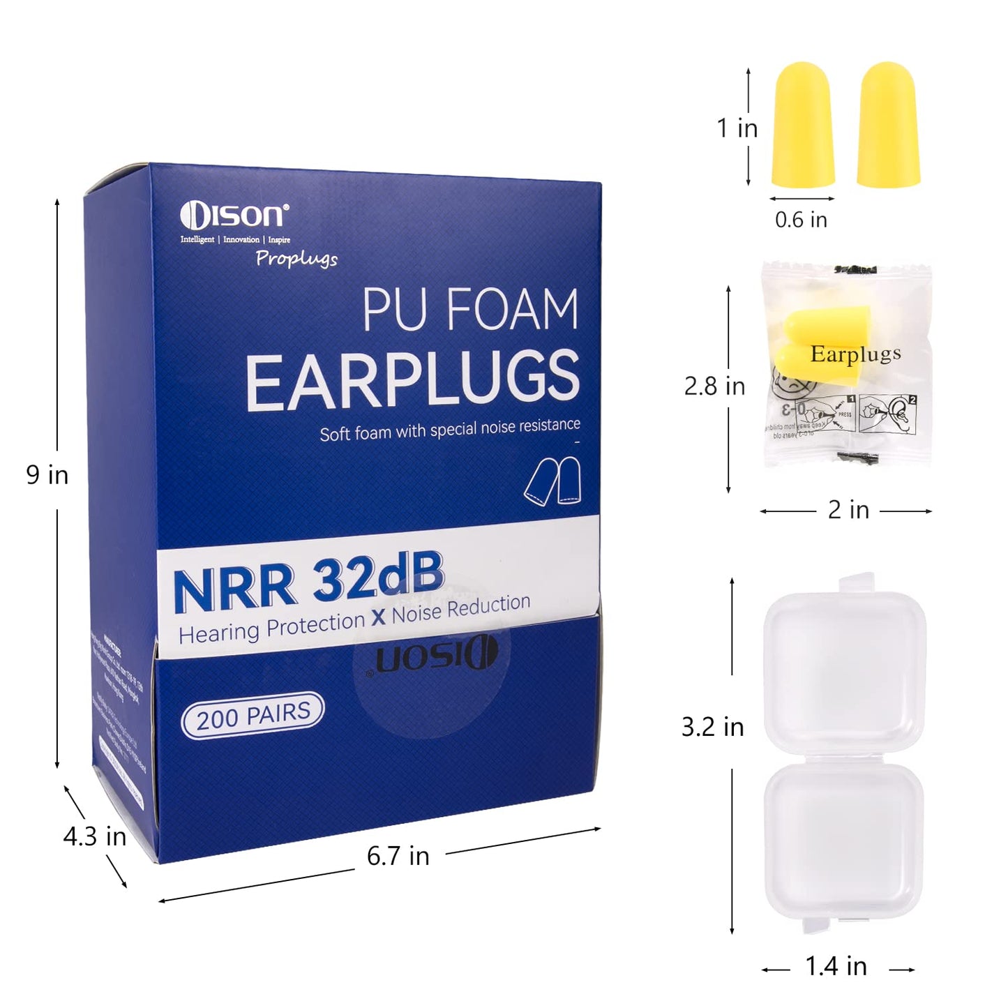 200 Pairs Foam Earplugs - 32dB Noise Reduction for Work, Travel & More