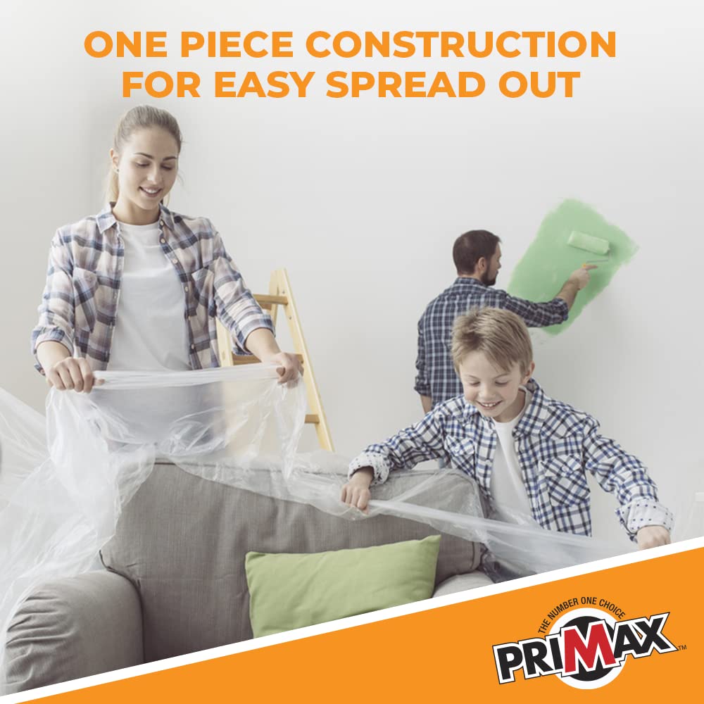 PRIMAX 9x12 ft Clear Plastic Sheeting Drop Cloth, 6-Pack – Waterproof Painters Tarp & Furniture Cover