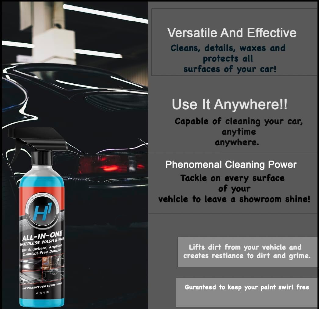 Hyper One Waterless Car Wash & Wax – High Gloss Detailer with UV Protection for Cars, RVs, & Motorcycles