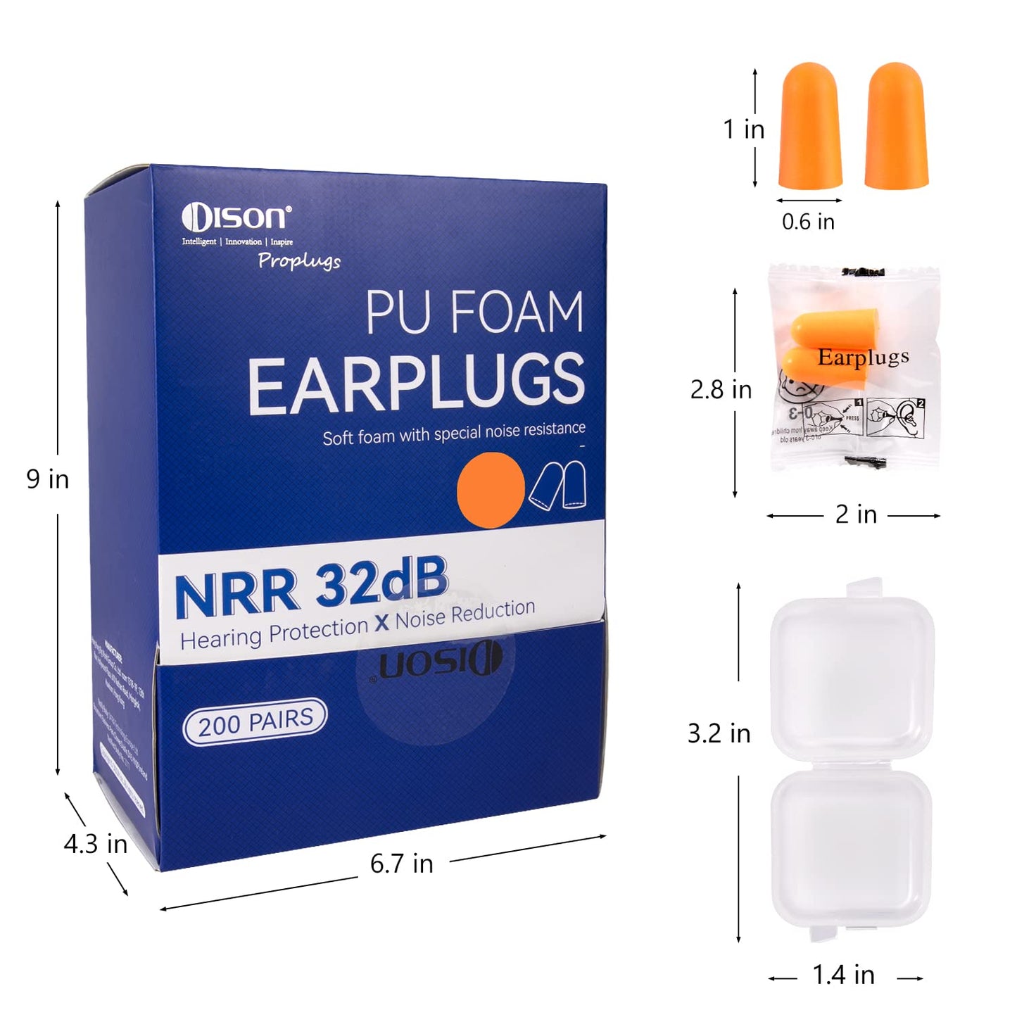 200 Pairs Foam Earplugs - 32dB Noise Reduction for Work, Travel & More