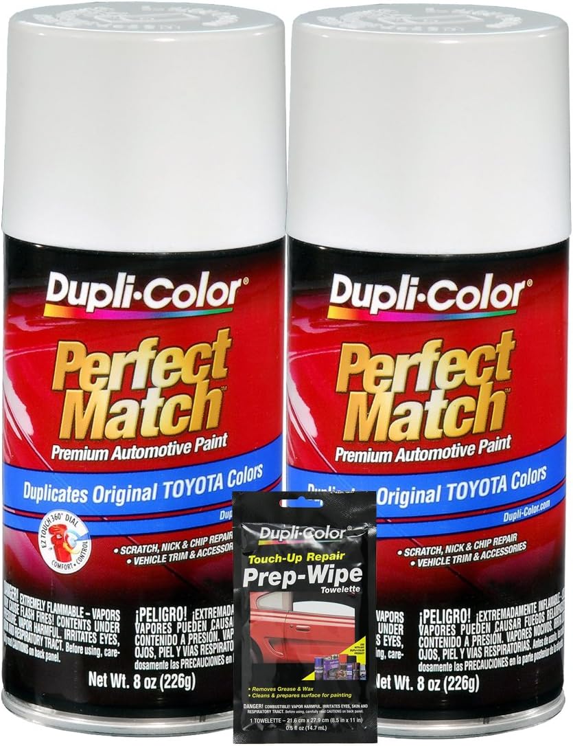 Dupli-Color Super White II Automotive Paint for Toyota (8 oz.) with Prep Wipe Bundle (3 Items)