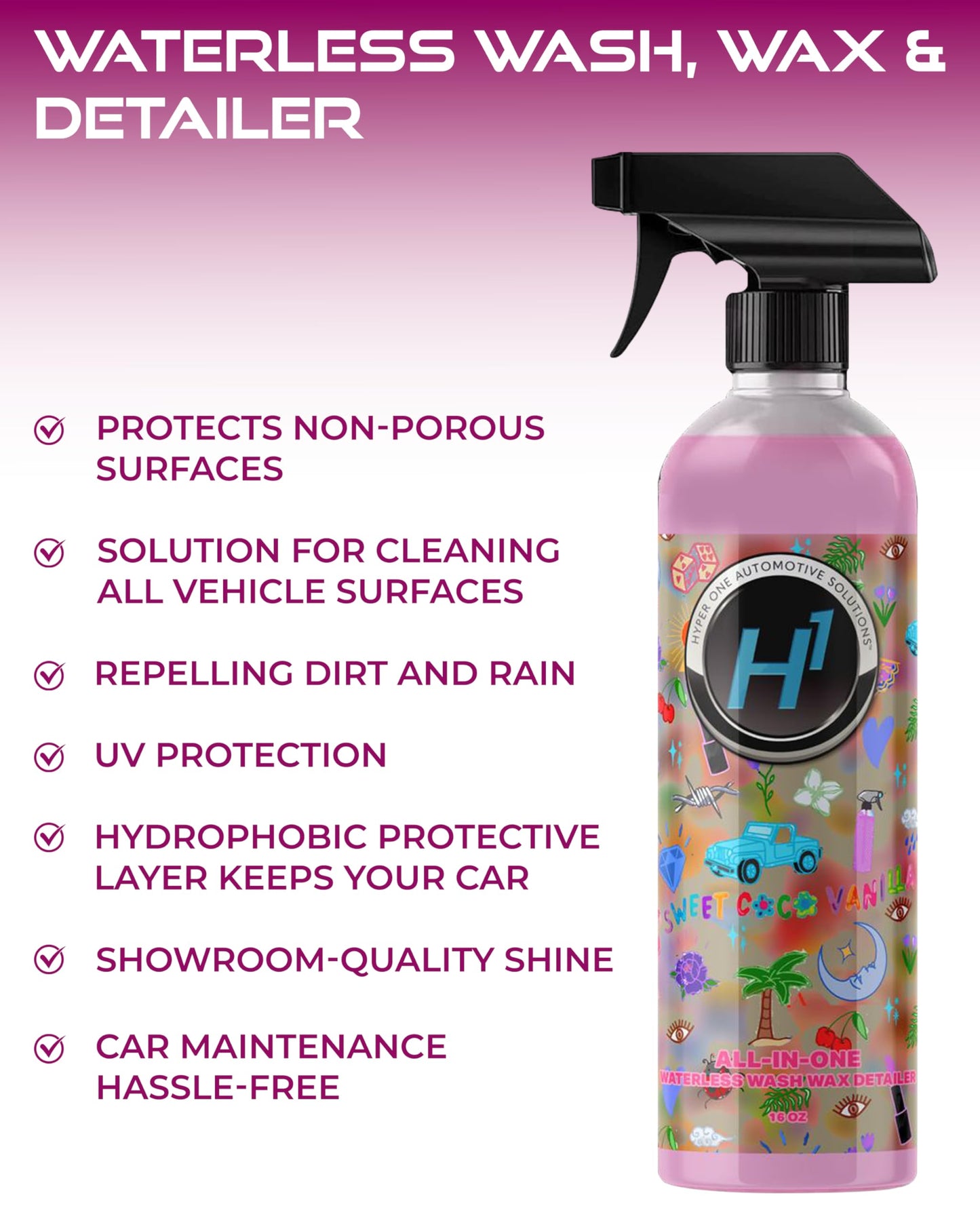 Hyper One Waterless Car Wash & Wax – High Gloss Detailer with UV Protection for Cars, RVs, & Motorcycles