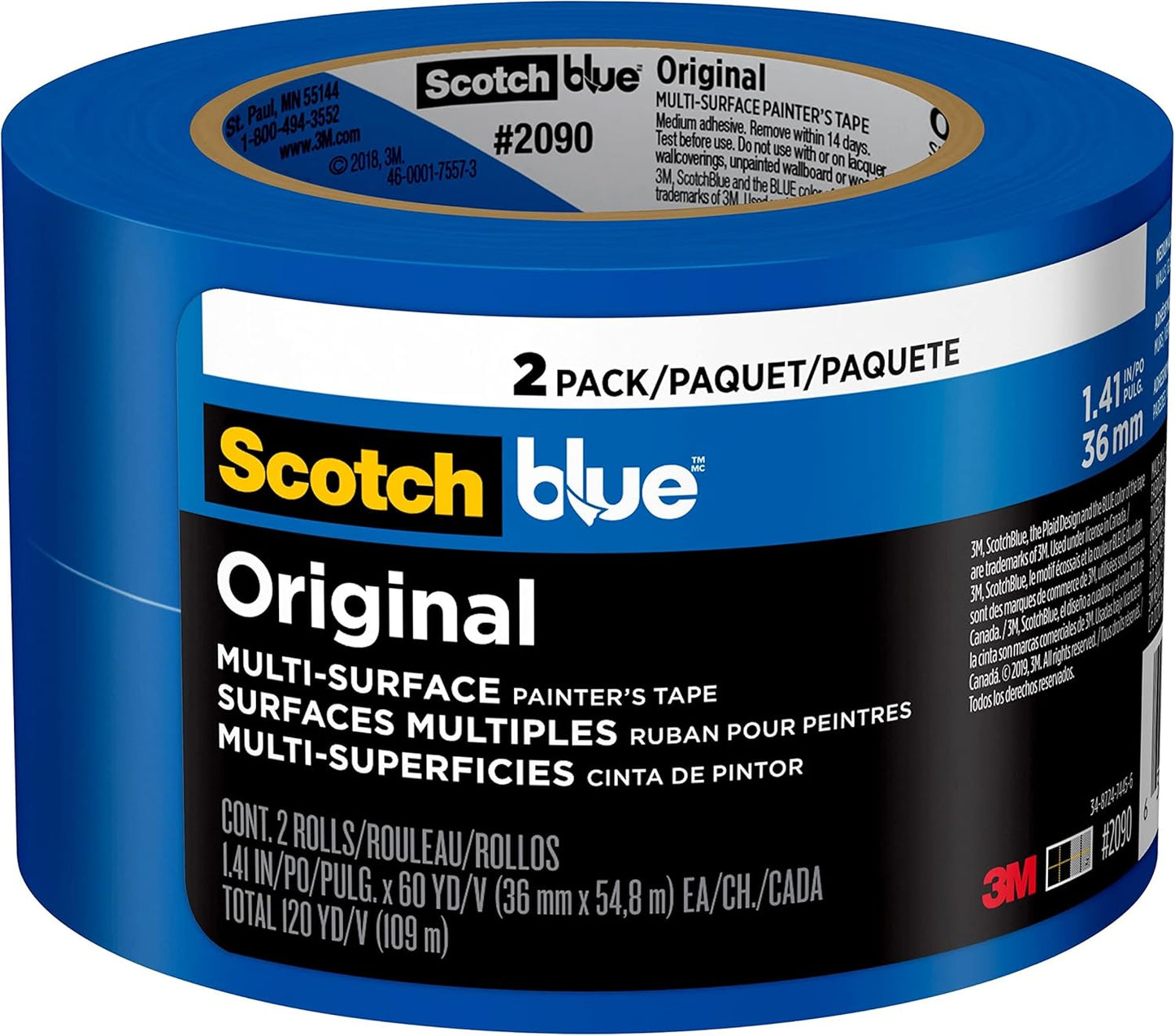 Scotch Blue Painter's Tape, Multi-Surface, 1.41 in x 60 Yards, 2 Rolls