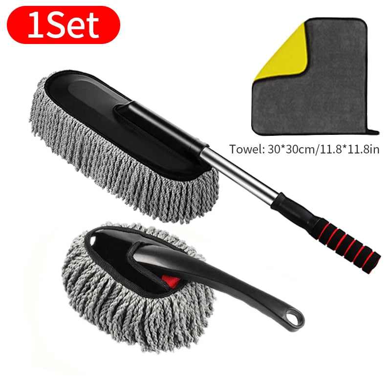 Car Washing Microfiber Mop | Scalable Handle Dust Remover Wax Brush Car Cleaning Kit