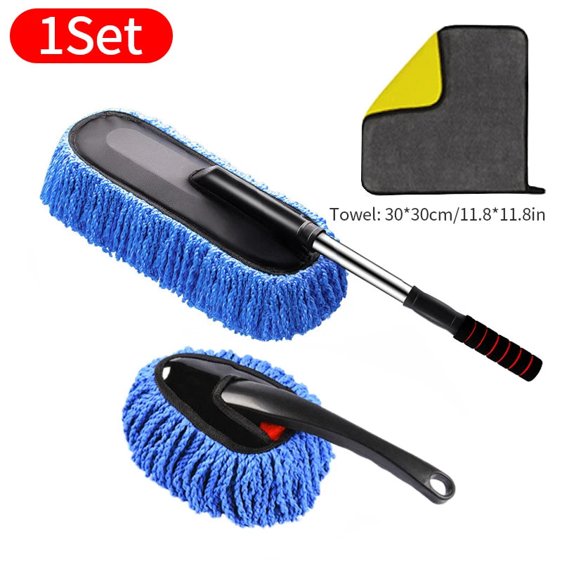 Car Washing Microfiber Mop | Scalable Handle Dust Remover Wax Brush Car Cleaning Kit