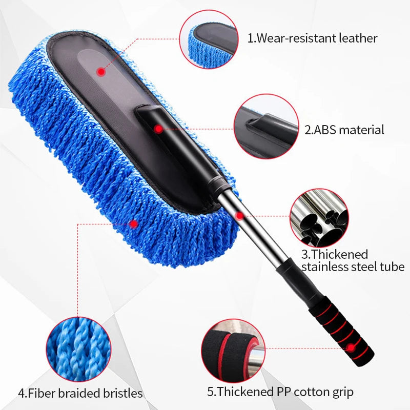 Car Washing Microfiber Mop | Scalable Handle Dust Remover Wax Brush Car Cleaning Kit